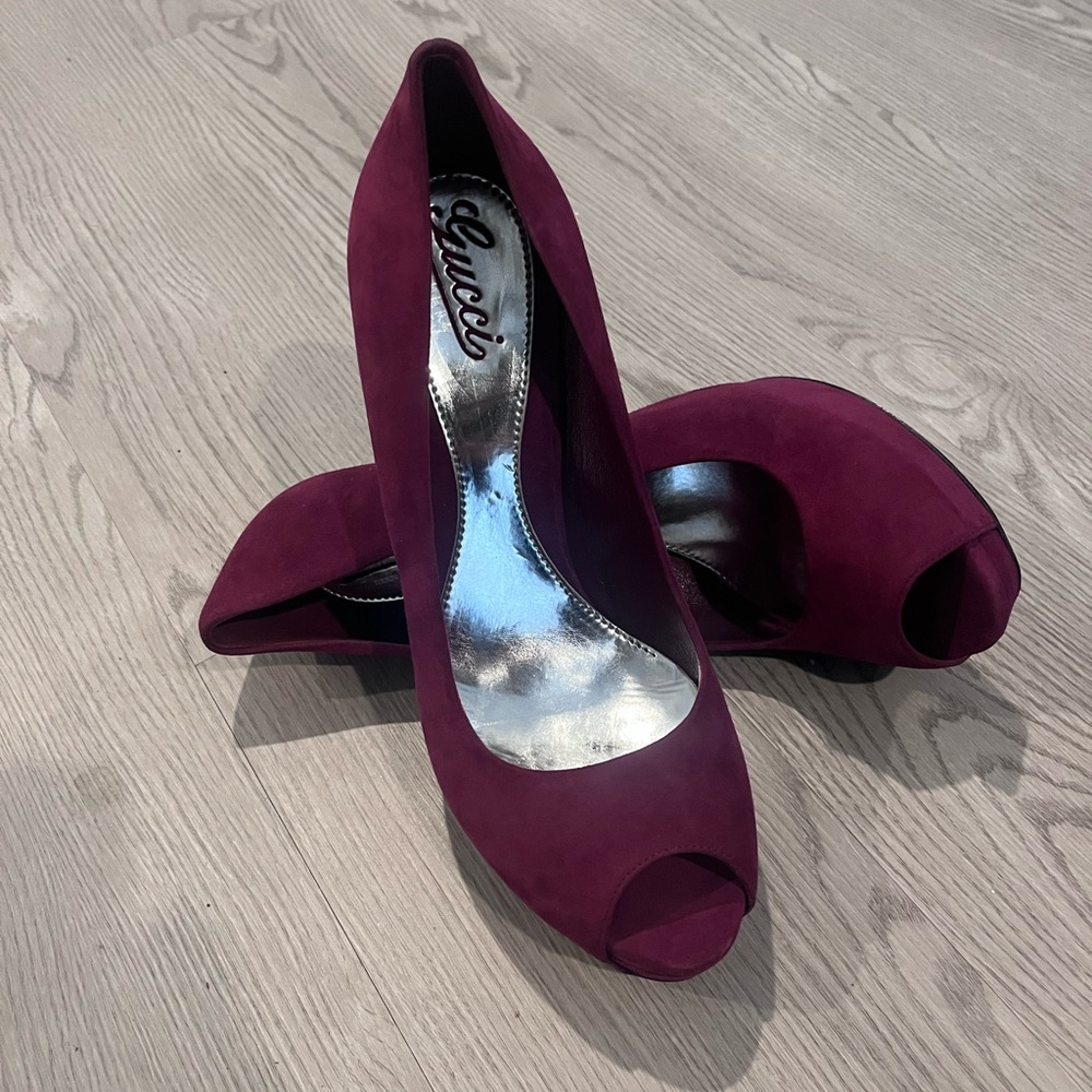 Gucci Women's Deep Burgundy Peep-Toe Heels